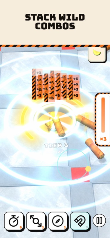 A burst of combo score pop-ups with a x3 multiplier meter.